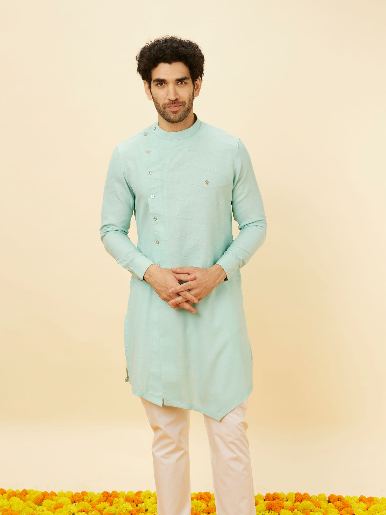 Aqua Green Angrakha Kurta Set image number 0